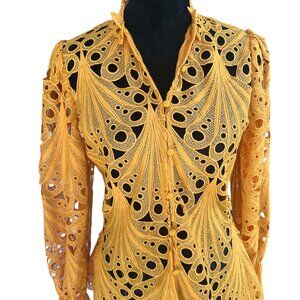 J. Brooks Boutique NWT Marigold Yellow Lace Long Sleeve Button Blouse Small